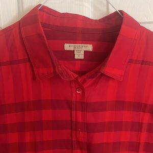 Authentic Burberry Brit Red Orange Nova Plaid Button Up Shirt Sz XL Women’s